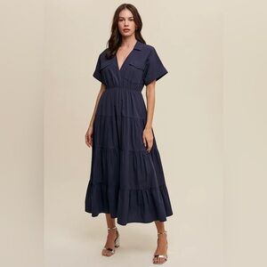 071 Elegant but Sexy Listicle Navy Blue Midi Dress - Various Sizes
